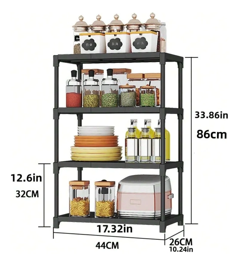 ESTANTE ORGANIZADOR COCINA MULTIUSO NEGRO 4 NIVELES RUEDAS 86X44CM - 2