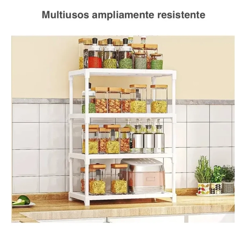 ESTANTE ORGANIZADOR COCINA MULTIUSO BLANCO 4 NIVELES RUEDAS 86X44CM - 3