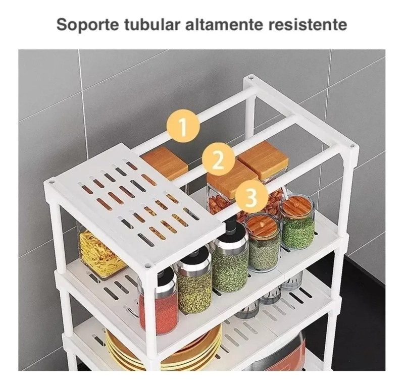 ESTANTE ORGANIZADOR COCINA MULTIUSO BLANCO 4 NIVELES RUEDAS 86X44CM - 4