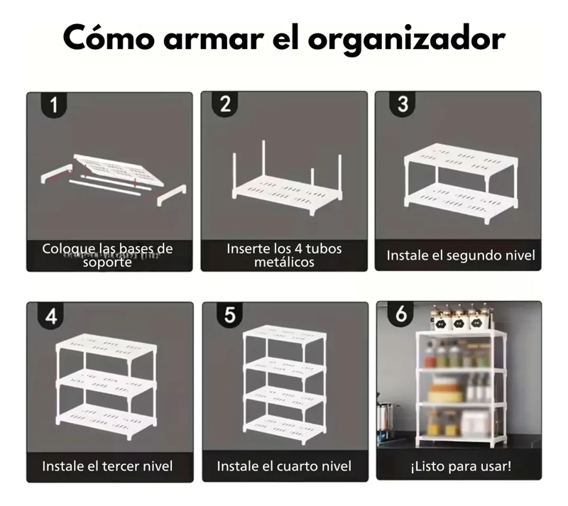 ESTANTE ORGANIZADOR COCINA MULTIUSO BLANCO 4 NIVELES RUEDAS 86X44CM - 5