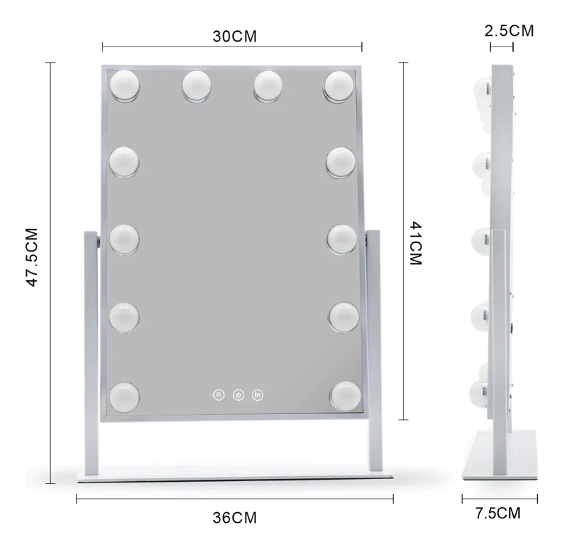 ESPEJO MAQUILLAJE DE MESA 12 FOCOS LED TOUCH ROTACION 360 - 2