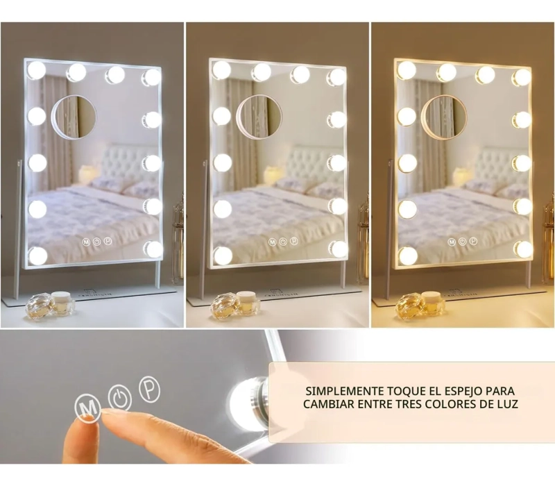 ESPEJO MAQUILLAJE DE MESA 12 FOCOS LED TOUCH ROTACION 360 - 4