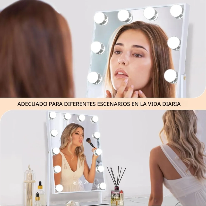 ESPEJO MAQUILLAJE DE MESA 12 FOCOS LED TOUCH ROTACION 360 - 6