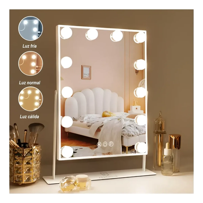 ESPEJO MAQUILLAJE DE MESA 12 FOCOS LED TOUCH ROTACION 360 - 7