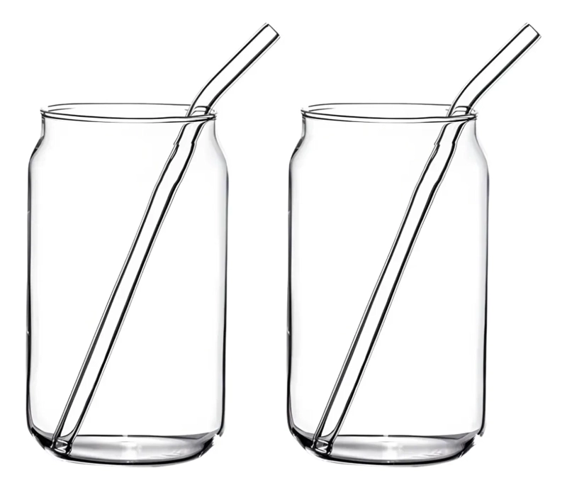 SET 2 VASOS DE VIDRIO TRANSPARENTE FORMA LATA BOMBILLA 540ML - 2