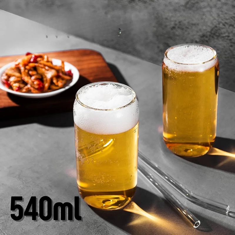 SET 2 VASOS DE VIDRIO TRANSPARENTE FORMA LATA BOMBILLA 540ML - 4
