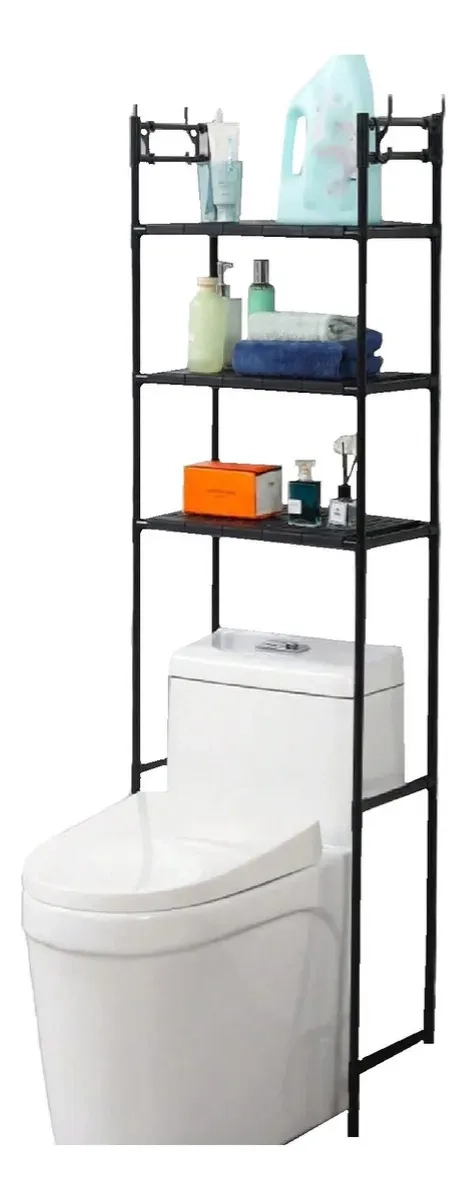 RACK ORGANIZADOR SOBRE WC INODORO BAÑO MULTIFUNCIONAL NEGRO 30KG - 1