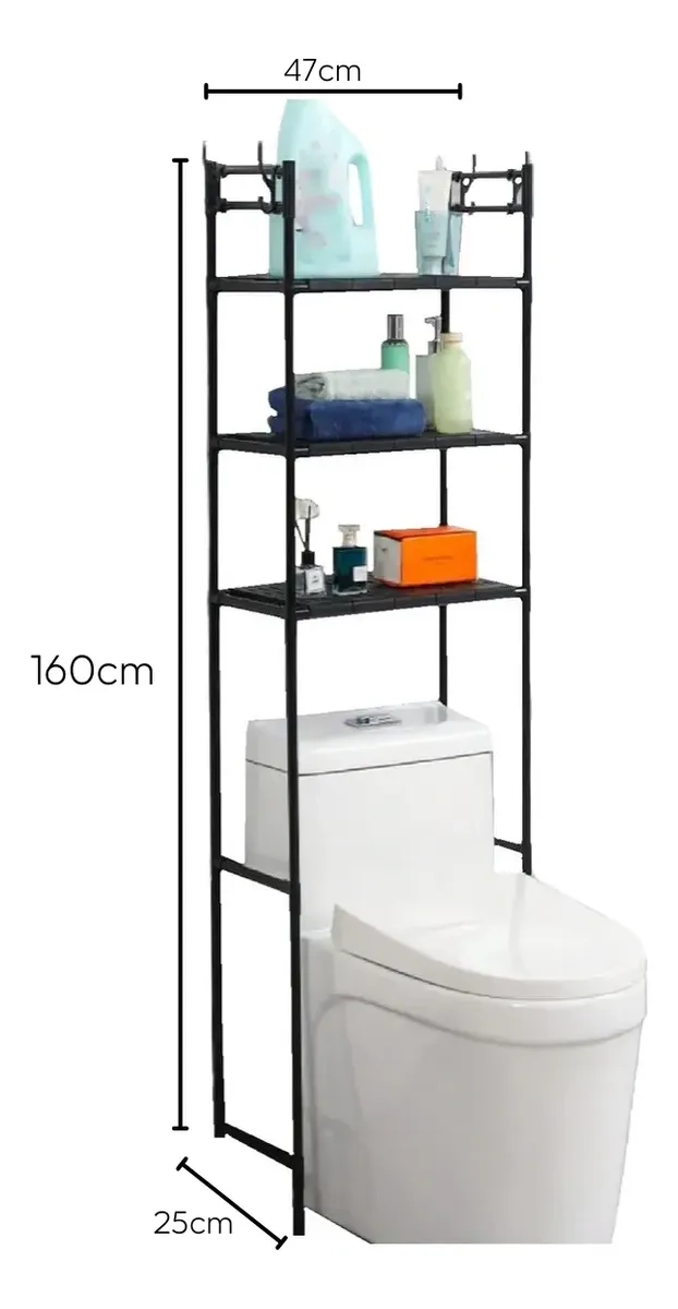 RACK ORGANIZADOR SOBRE WC INODORO BAÑO MULTIFUNCIONAL NEGRO 30KG - 2