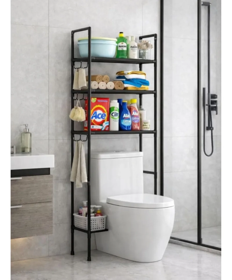 RACK ORGANIZADOR SOBRE WC INODORO BAÑO MULTIFUNCIONAL NEGRO 30KG - 5