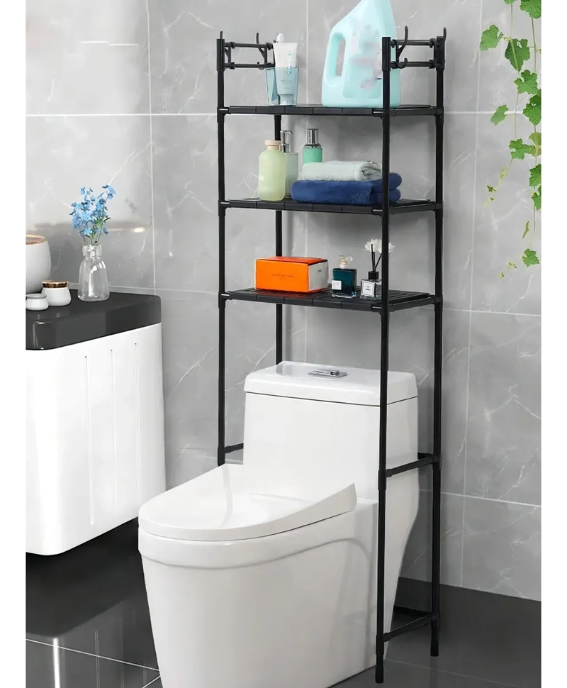 RACK ORGANIZADOR SOBRE WC INODORO BAÑO MULTIFUNCIONAL NEGRO 30KG - 6