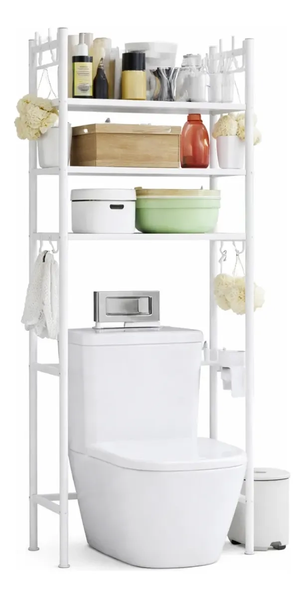 RACK ORGANIZADOR SOBRE WC INODORO BAÑO MULTIFUNCIONAL BLANCO 30KG - 1
