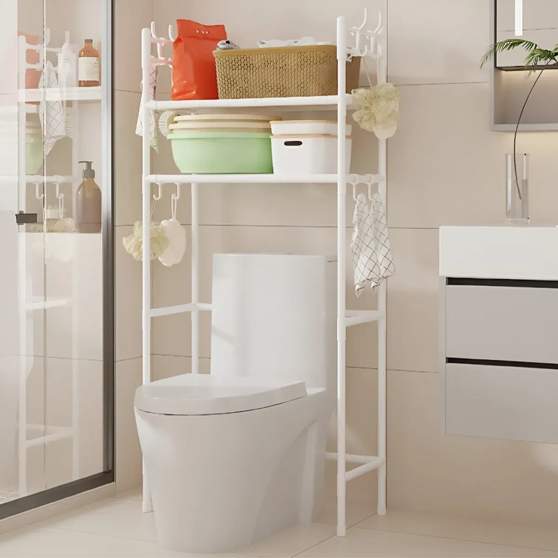 RACK ORGANIZADOR SOBRE WC INODORO BAÑO MULTIFUNCIONAL BLANCO 30KG - 6
