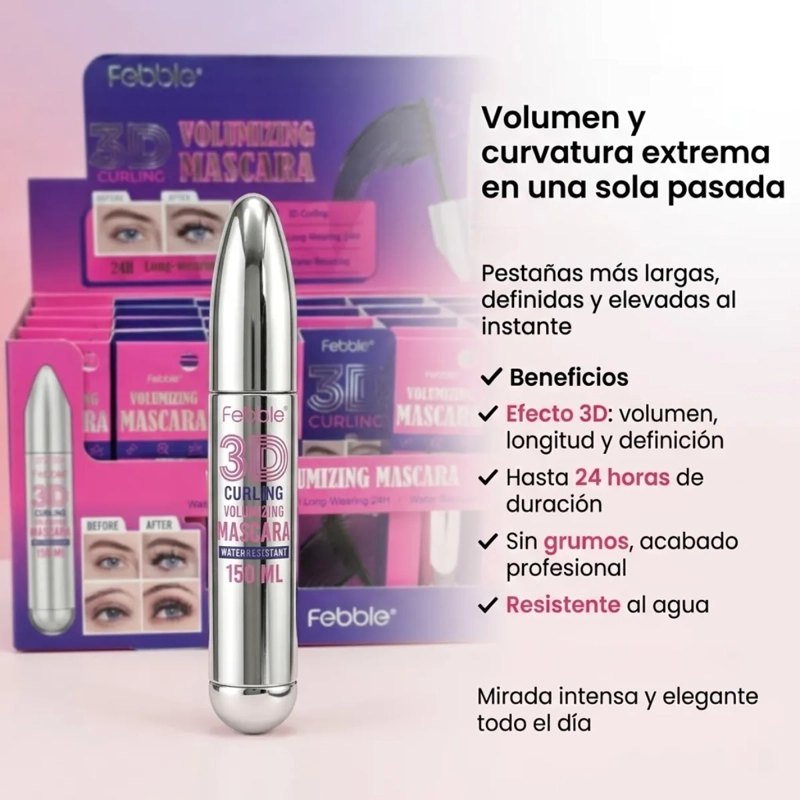 MASCARA PESTAÑAS FEBBLE 3D WATERPROOF EFECTO ENCRESPADO 24H - 3