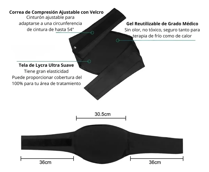 CINTURON COMPRESA LUMBAR TERAPIA FRIO CALOR AJUSTABLE - 3