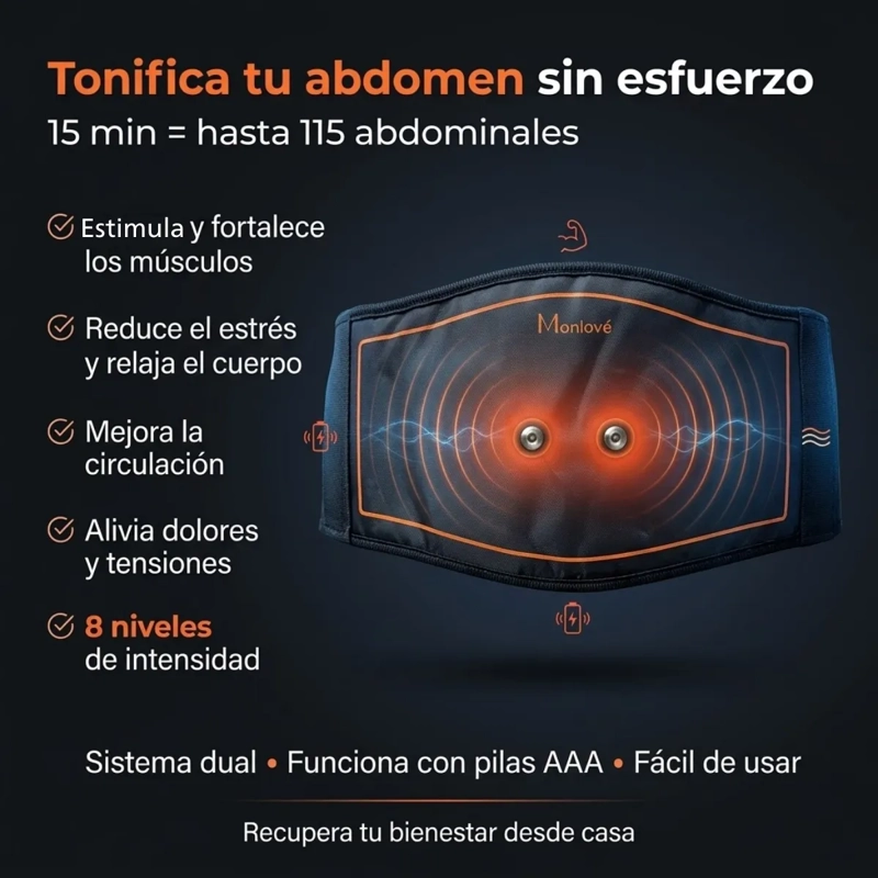 CINTURON ELECTROESTIMULADOR MUSCULAR ABDOMEN RECARGABLE - 2