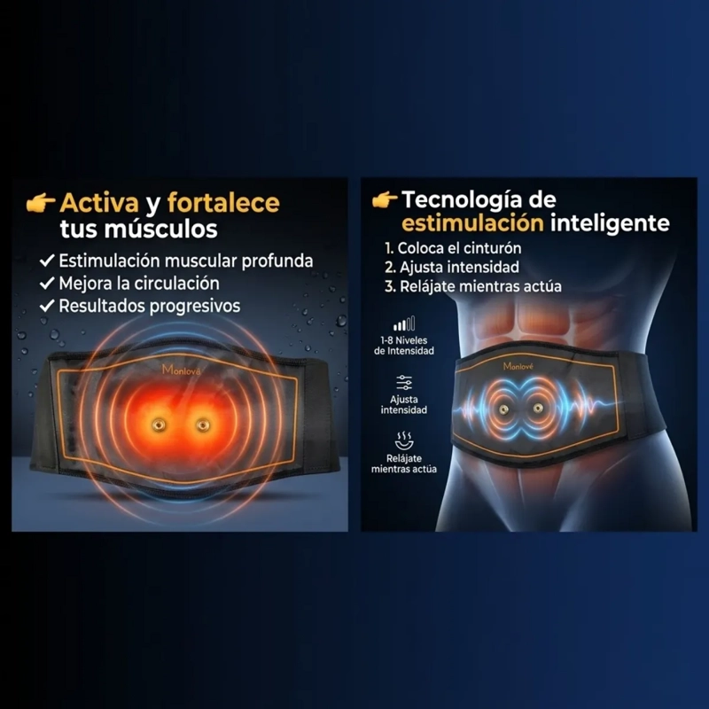 CINTURON ELECTROESTIMULADOR MUSCULAR ABDOMEN RECARGABLE - 3