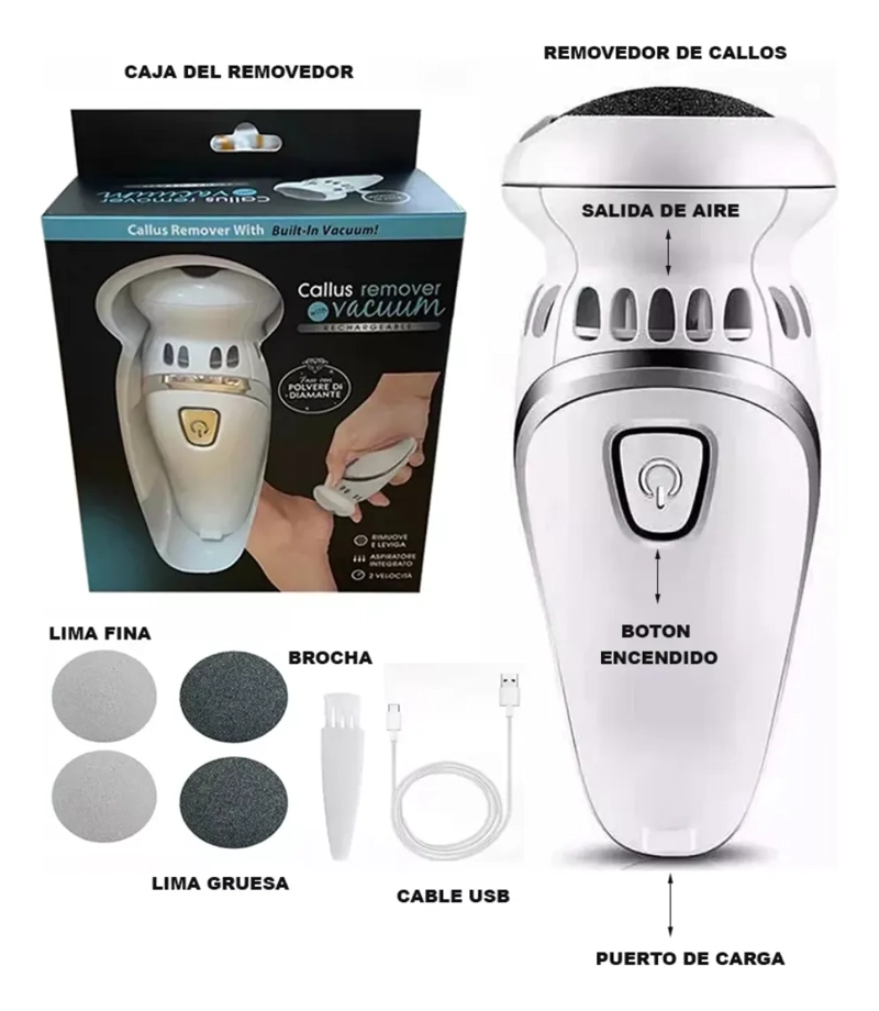LIMA ELE CTRICA PARA CALLOS CON SUCCION DE RESIDUOS 2 EN 1 - 8