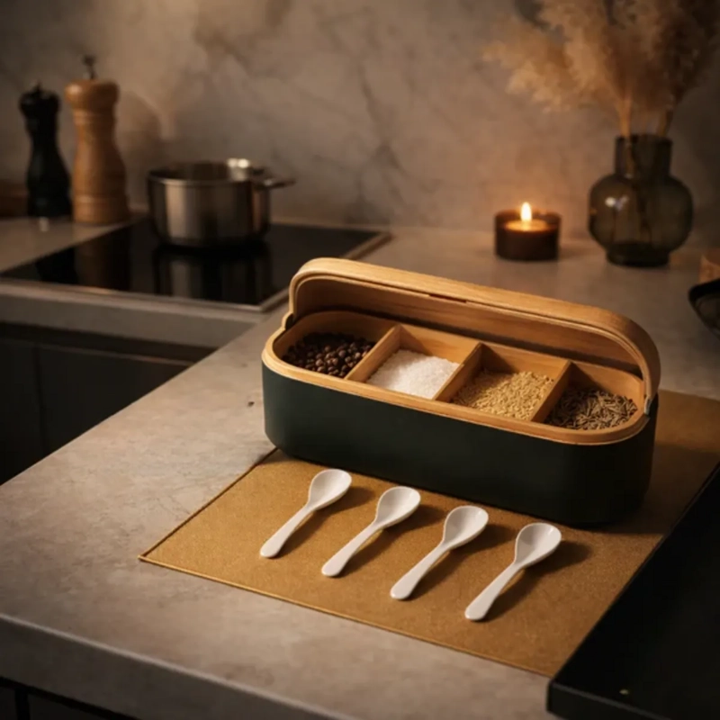 ESPECIERO ORGANIZADOR CONDIMENTOS NORDICO CON TAPA Y CUCHARA - 5