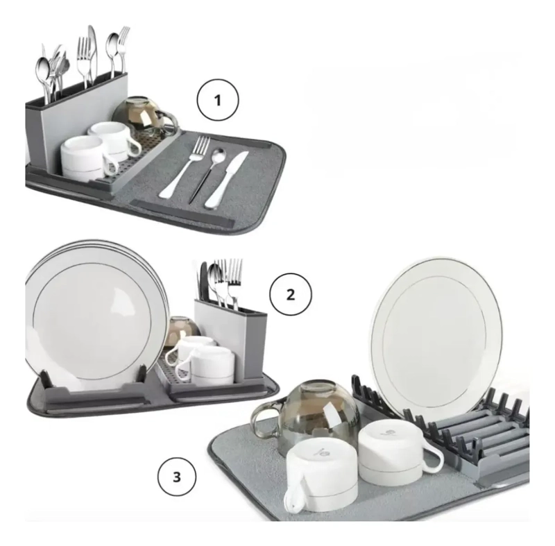 SECAPLATOS ESCURRIDOR DE LOZA EXTENSIBLE CON PORTA CUBIERTOS - 2