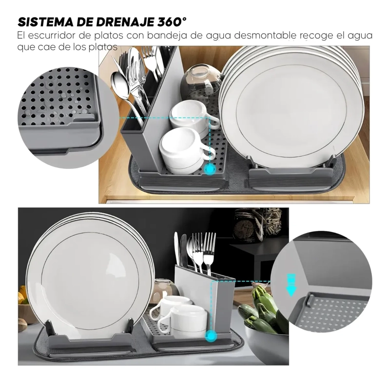 SECAPLATOS ESCURRIDOR DE LOZA EXTENSIBLE CON PORTA CUBIERTOS - 3
