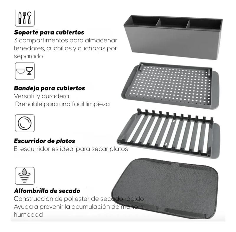 SECAPLATOS ESCURRIDOR DE LOZA EXTENSIBLE CON PORTA CUBIERTOS - 4
