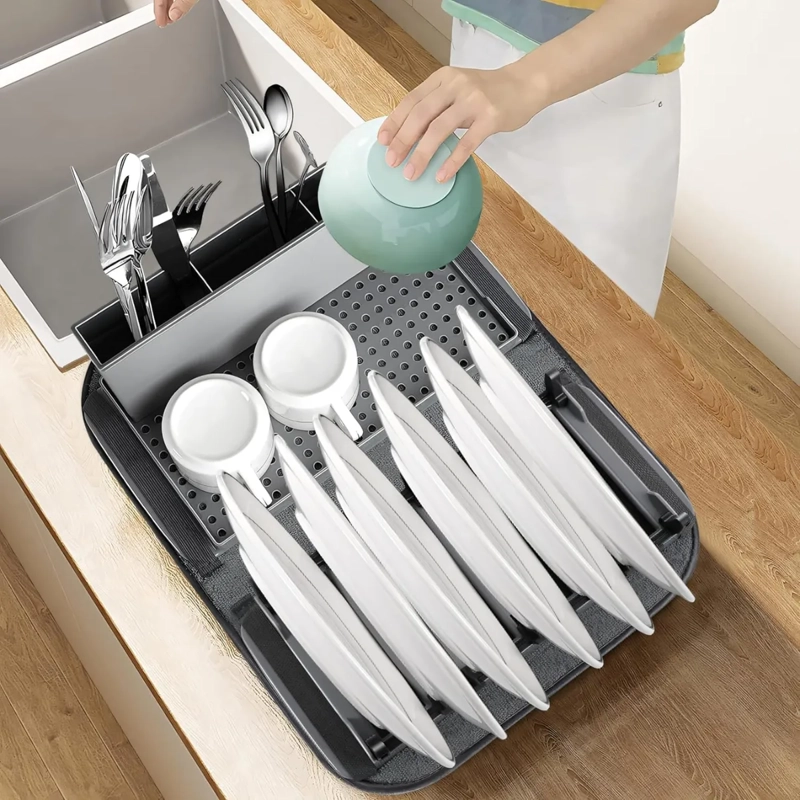 SECAPLATOS ESCURRIDOR DE LOZA EXTENSIBLE CON PORTA CUBIERTOS - 6