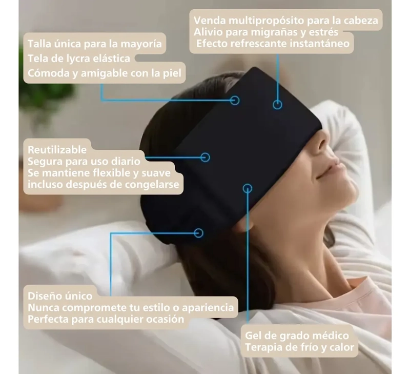 CINTILLO BANDA GEL TERAPIA FRIO CALOR DOLOR CABEZA MIGRAÑA - 3