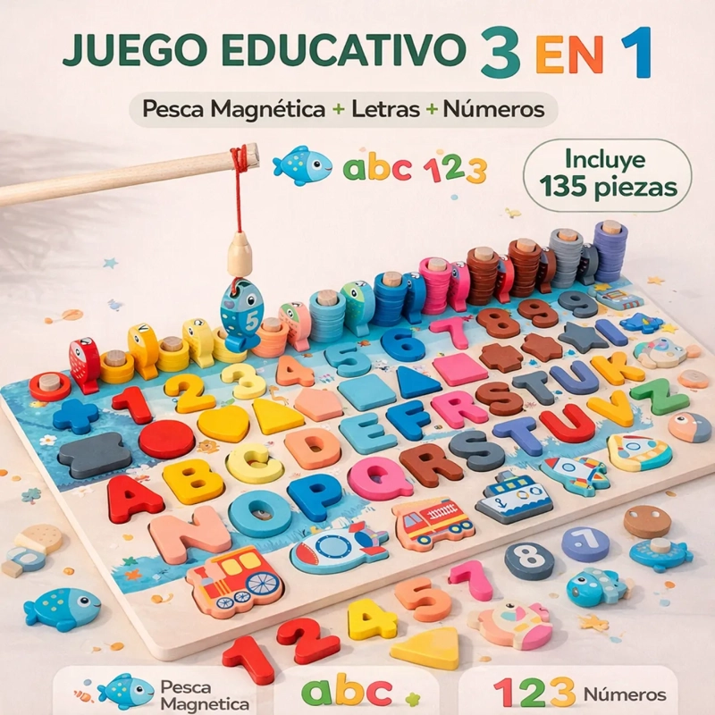 TABLERO DIDACTICO DE MADERA 7 EN 1 PESCA MILAGROSA Y NUMEROS - 7