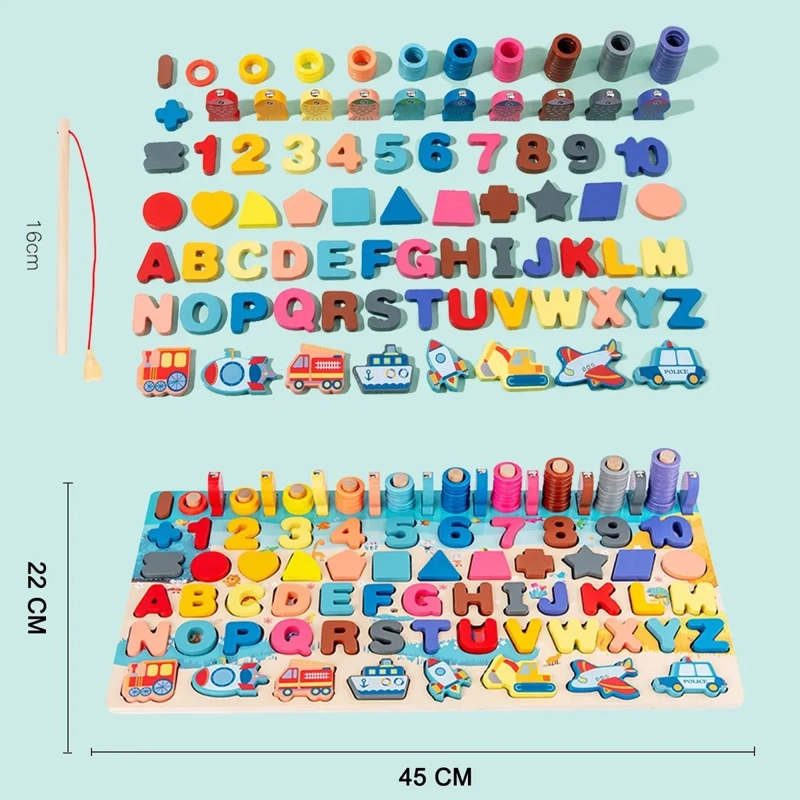 TABLERO DIDACTICO DE MADERA 7 EN 1 PESCA MILAGROSA Y NUMEROS - 9