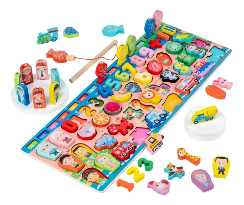 JUEGO DE PESCA TABLERO DIDACTICO MADERA ANIMALES FRUTAS +36M - 1