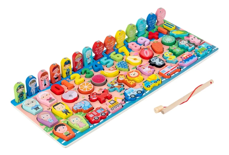JUEGO DE PESCA TABLERO DIDACTICO MADERA ANIMALES FRUTAS +36M - 10