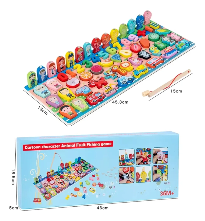 JUEGO DE PESCA TABLERO DIDACTICO MADERA ANIMALES FRUTAS +36M - 2