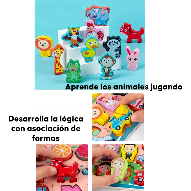 JUEGO DE PESCA TABLERO DIDACTICO MADERA ANIMALES FRUTAS +36M - 3