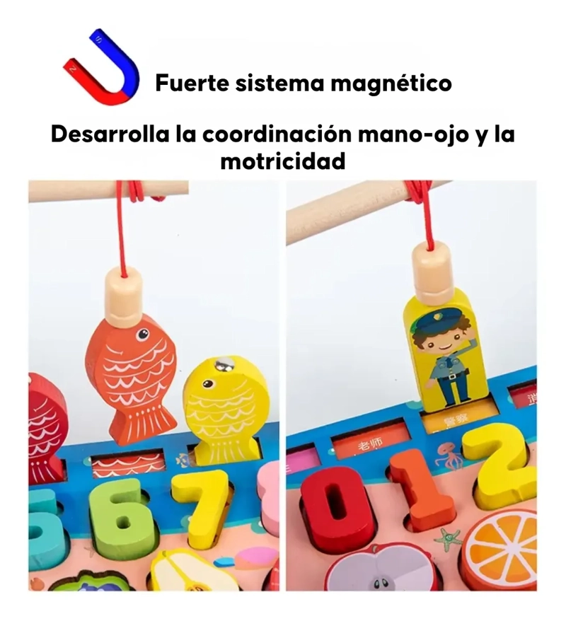 JUEGO DE PESCA TABLERO DIDACTICO MADERA ANIMALES FRUTAS +36M - 7