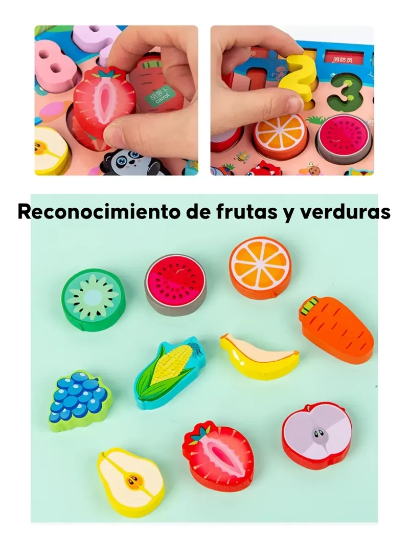 JUEGO DE PESCA TABLERO DIDACTICO MADERA ANIMALES FRUTAS +36M - 8