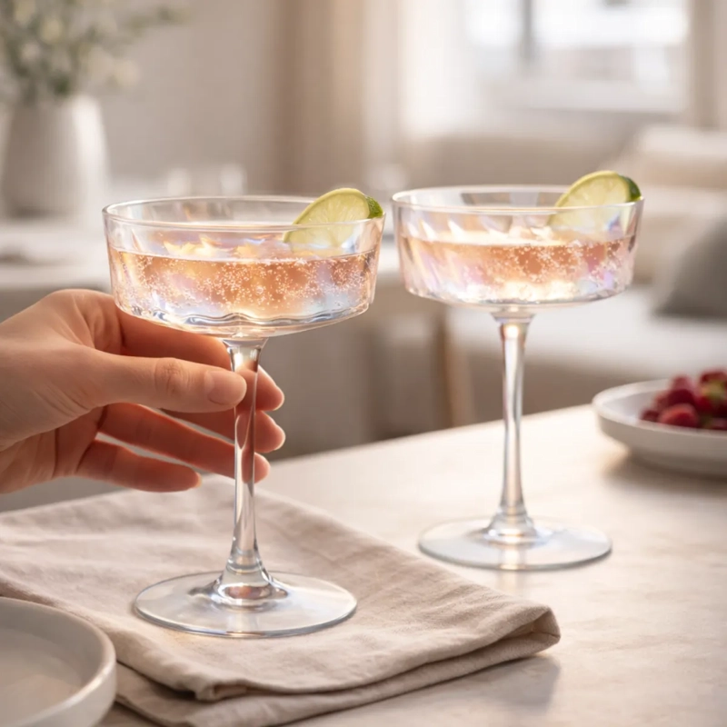 SET 2 COPAS MARTINI COCTEL TORNASOL VIDRIO ESTILO VINTAGE - 4