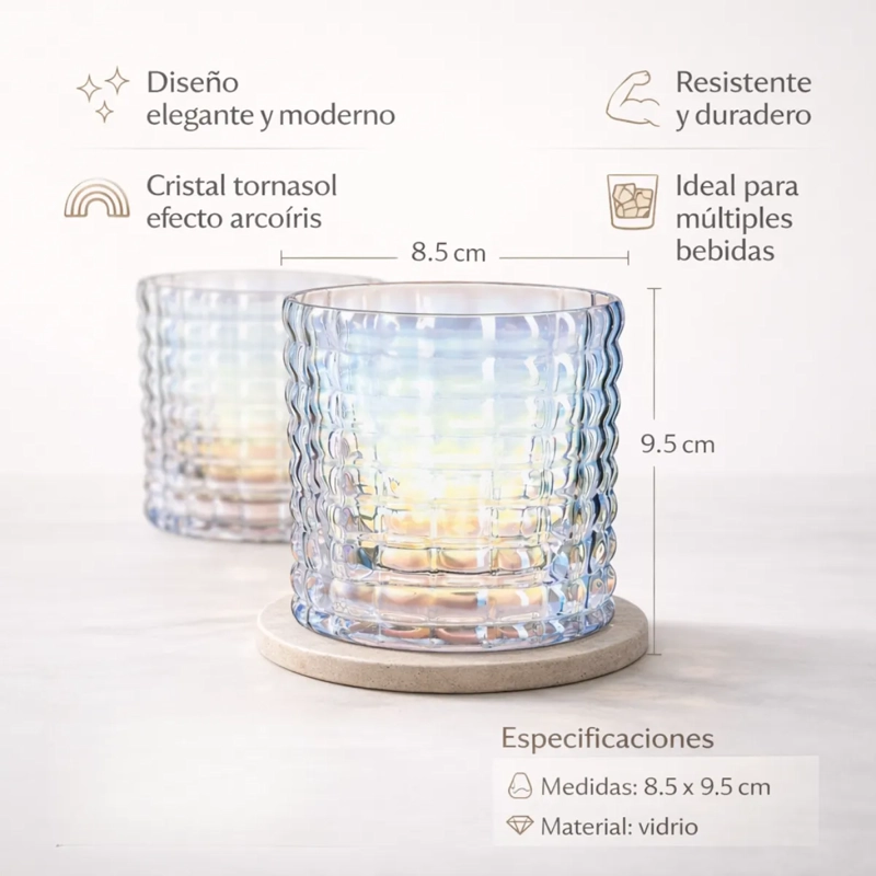 SET 4 VASOS DE VIDRIO BAJO CORTO TORNASOL ESTILO NORDICO - 2