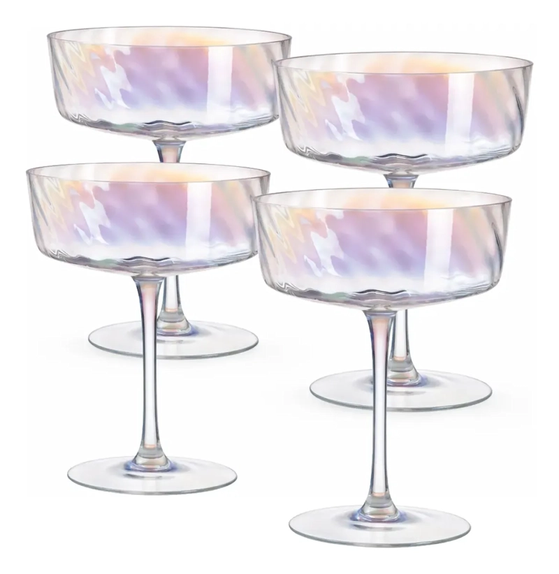 SET 4 COPAS MARTINI COCTEL TORNASOL VIDRIO ESTILO VINTAGE - 1
