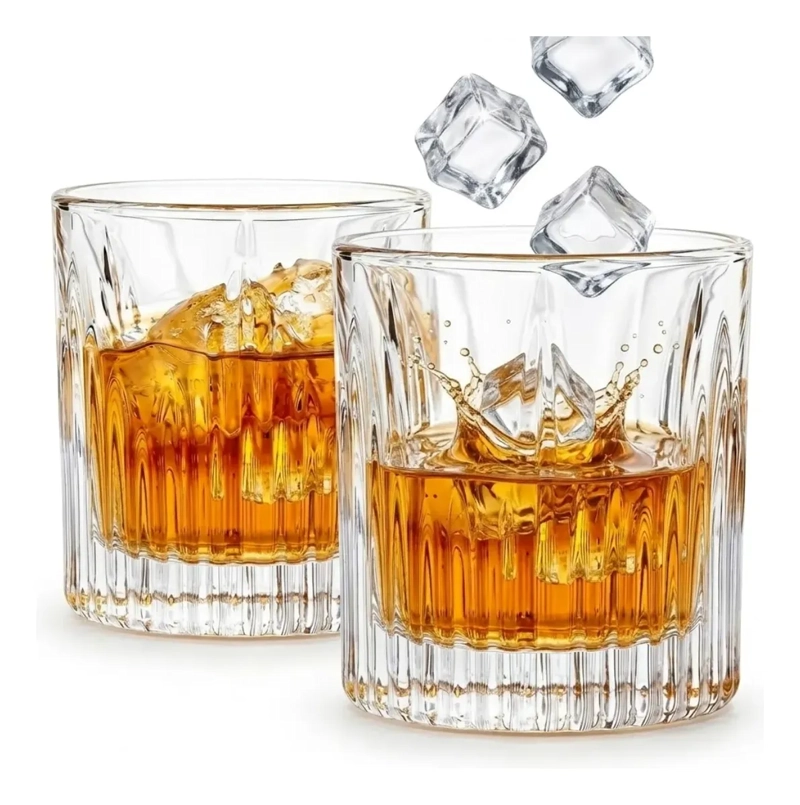 SET 2 VASOS DE WHISKY CRISTAL DISEÑO TALLADO 200ML M144 - 1
