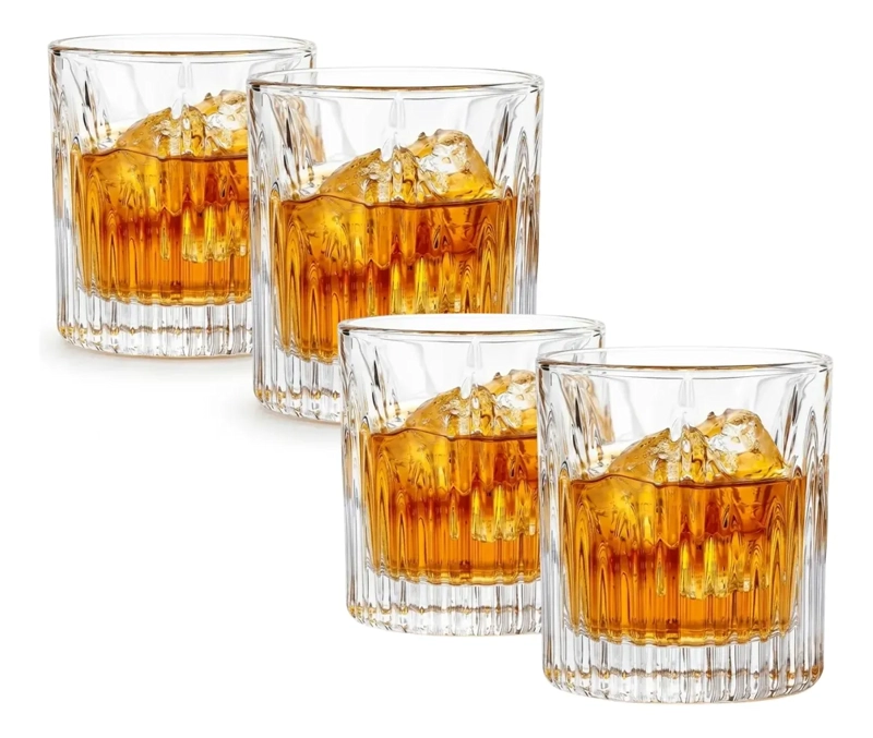 SET 4 VASOS DE WHISKY CRISTAL DISEÑO TALLADO 200ML M144 - 1