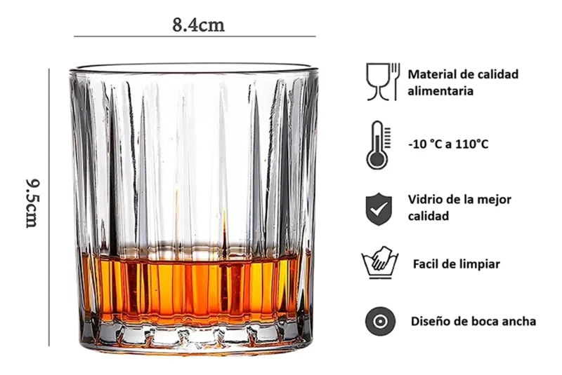 SET 4 VASOS DE WHISKY CRISTAL DISEÑO TALLADO 200ML M144 - 2