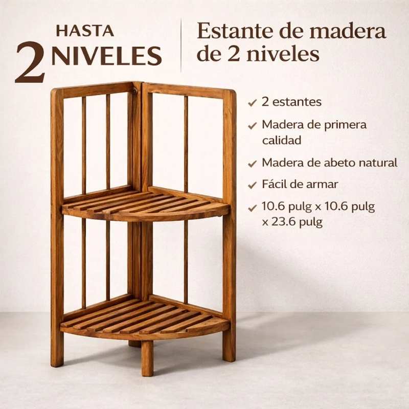 REPISA DE MADERA 2 NIVELES ESQUINERA PLEGABLE MULTIUSO - 2
