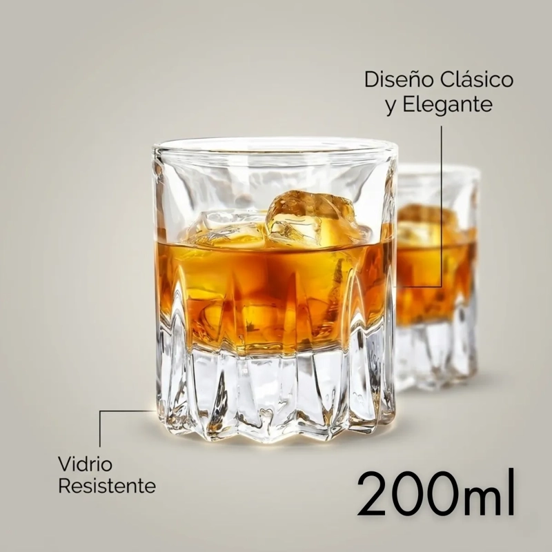 SET 4 VASOS WHISKY ESTILO CLASICO CRYSTAL GLASS 200ML M146 - 3