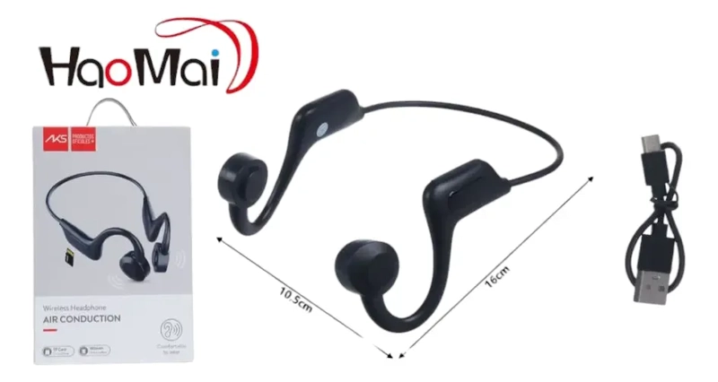 AUDIFONOS INALAMBRICOS AKS DE CONDUCCION OSEA PARA DEPORTES CON MICROFONO NEGRO - 10