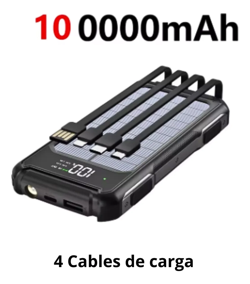 CARGADOR PORTATIL POWERBANK 10000MAH RECARGA SOLAR 4 CABLES - 2