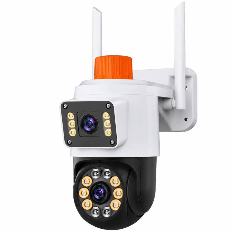 CAMARA SEGURIDAD EXTERIOR ALARMA WIFI DOBLE LENTE IP66 - 1