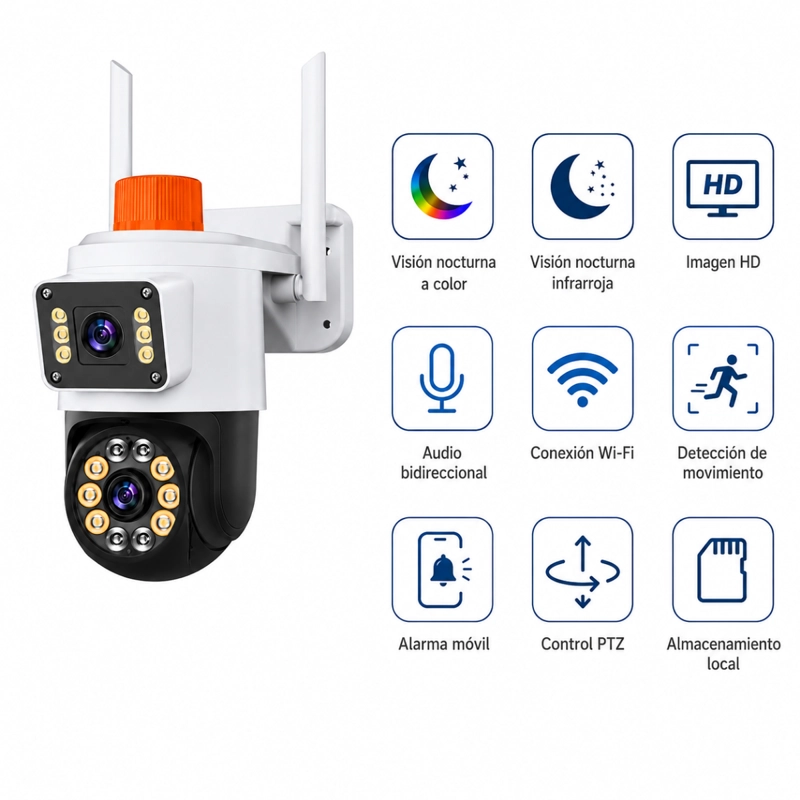 CAMARA SEGURIDAD EXTERIOR ALARMA WIFI DOBLE LENTE IP66 - 3