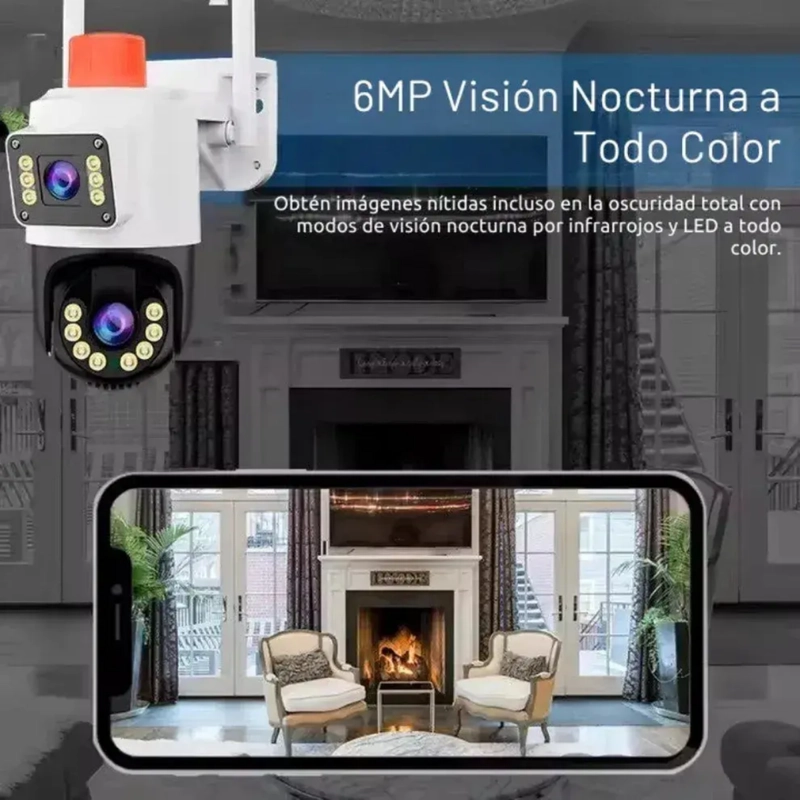 CAMARA SEGURIDAD EXTERIOR ALARMA WIFI DOBLE LENTE IP66 - 4