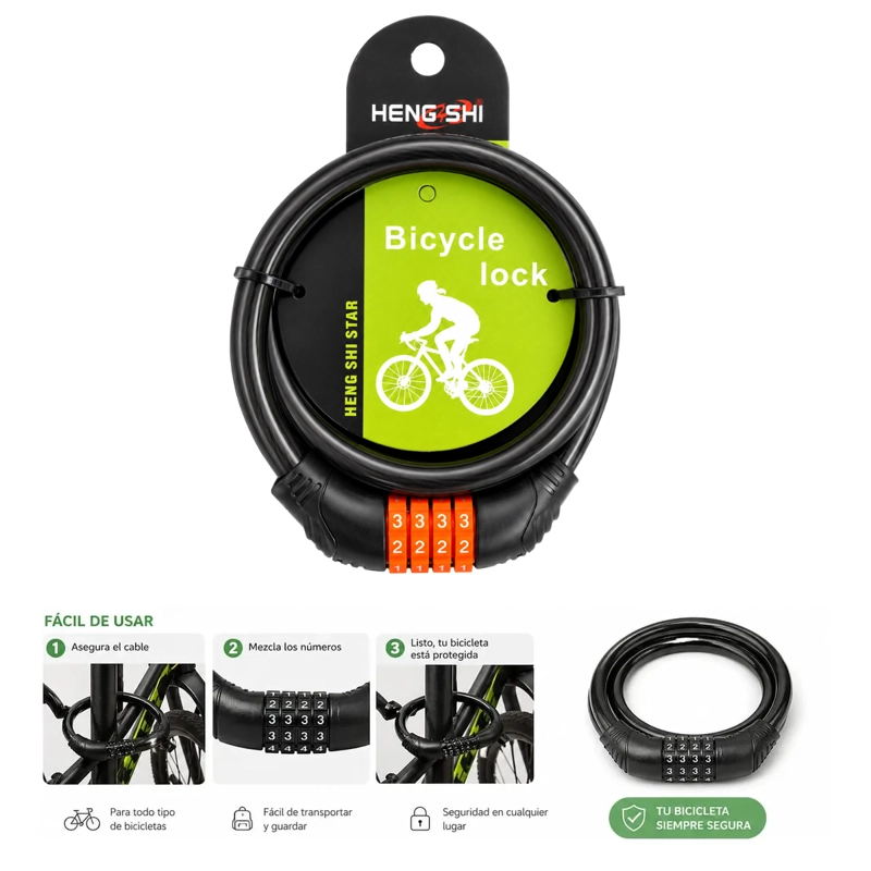 CANDADO CABLE SEGURIDAD BICICLETA COMBINACION NUME RICA - 2