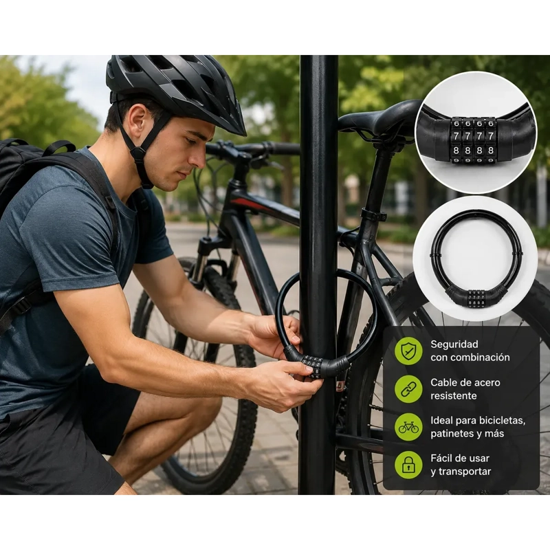 CANDADO CABLE SEGURIDAD BICICLETA COMBINACION NUME RICA - 5